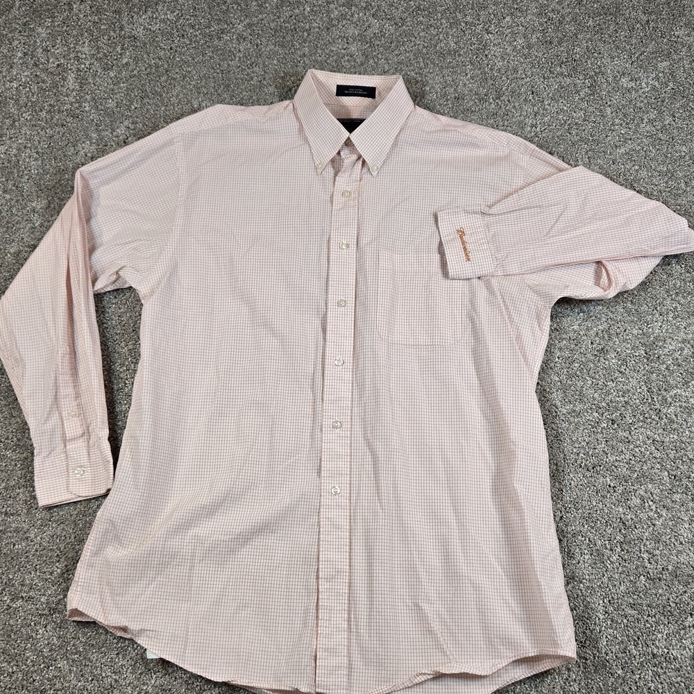 Anheuser Bush Budweiser Mens Sise L Orange Checked Button Down Dress Shirt - Picture 2 of 9
